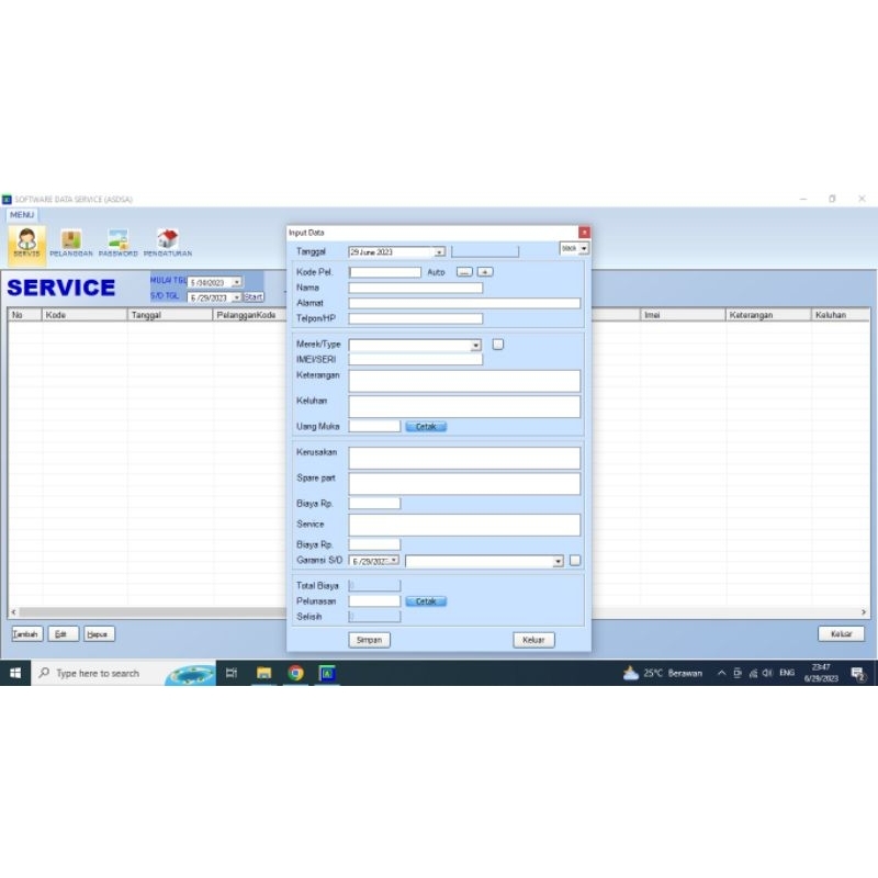 Program Kasir Data Service Hp Full Unlimited