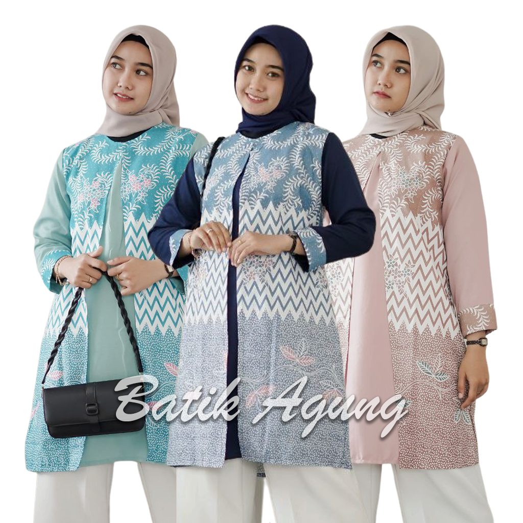 Baju Tunik Batik Wanita Muslim Modern Kekinian / Atasan Baju Batik Kantor Wanita Muslim Terbaru 2022