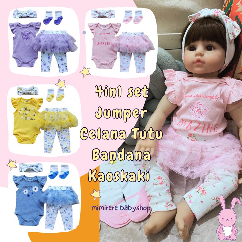 4in1 set Jumpsuit Legging Tutu Cotton Rib | Jumper Set Bayi PL Baby Mimirere