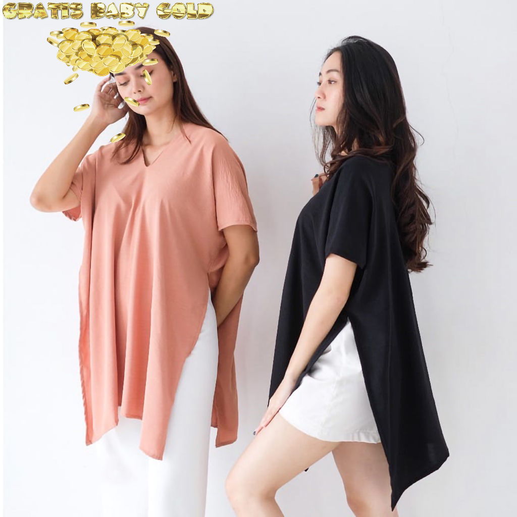 FREE GOLD Atasan Wanita Difarina Blouse Bluse Jumbo Gaya Korean Style, Baju Oversize Crinkle Airflow