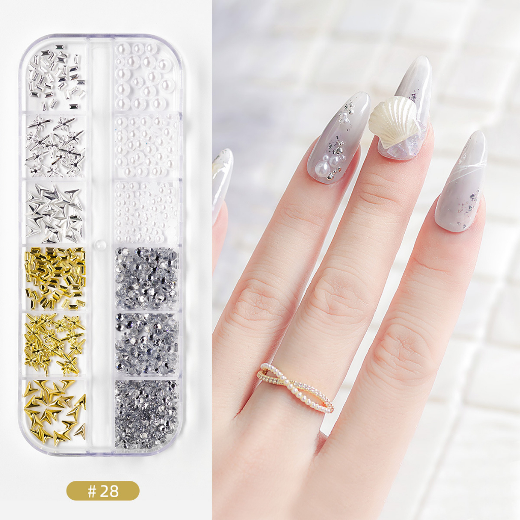 Aksesoris Hiasan Nail Art Kuku Palsu Manik-Manik Sequins Pearl Mix Silver Gold / Nail Art Accessories/Nail Art DIY /Nail Decor