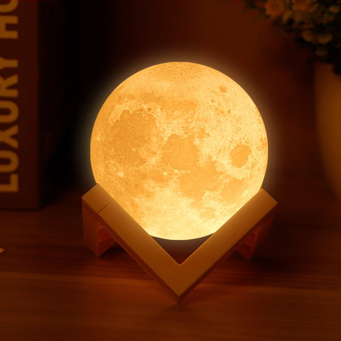 Lampu tidur Bulan unik dan lucu dengan bentuk yang unik dan lampu tidur menemani tidur anda 3D Moonlight 8cm LED Night Lamp AONEZ B