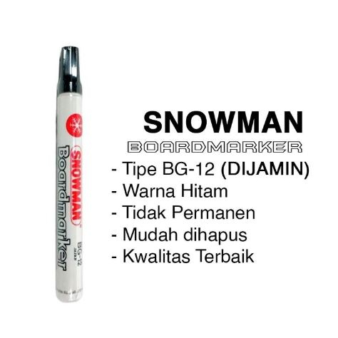 SATUAN Spidol SNOWMAN BG12 White Board Hitam Black Marker Papan Tulis Warna Perlengkapan Peralatan Alat Tulis Tools Stuff Office Sekolah School Kantor Writing Menulis Stationery Color Mudah Kering Fast Instant Dry Murah Tinta Grosir Prakarya Malang
