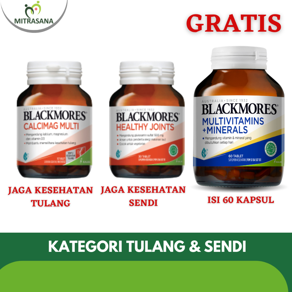 Paket Tulang dan Sendi Blackmores Calcimag Multi 60 Tablet + Blackmores Healthy Joint Glucosamine 30 Tablet GRATIS Blackmores Multivitamins dan MInerals 60 tablet