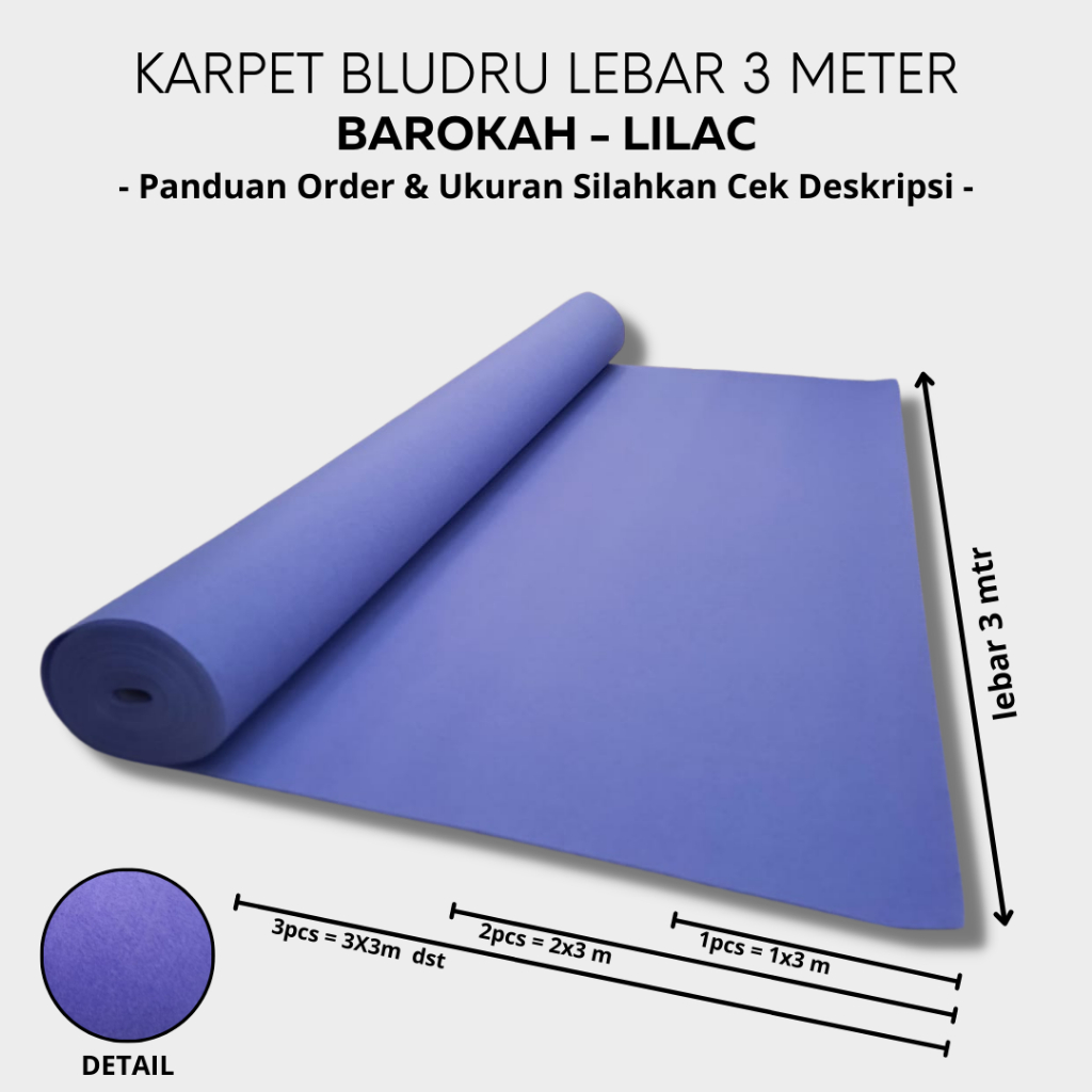 Karpet Polos, Karpet Babut, BAROKAH 1 Meter x 3 Meter  (LEBAR 3 METER) WARNA LILAC Karpet Pameran, K