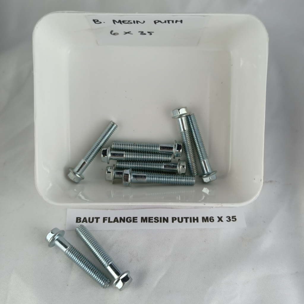 BAUT FLANGE MESIN PUTIH M6 X 35