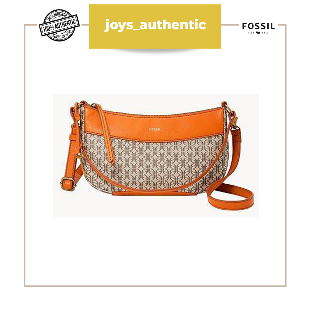 Tas wanita fossil skylar mini crossbody bag baguette oranye orange woman bag authentic original
