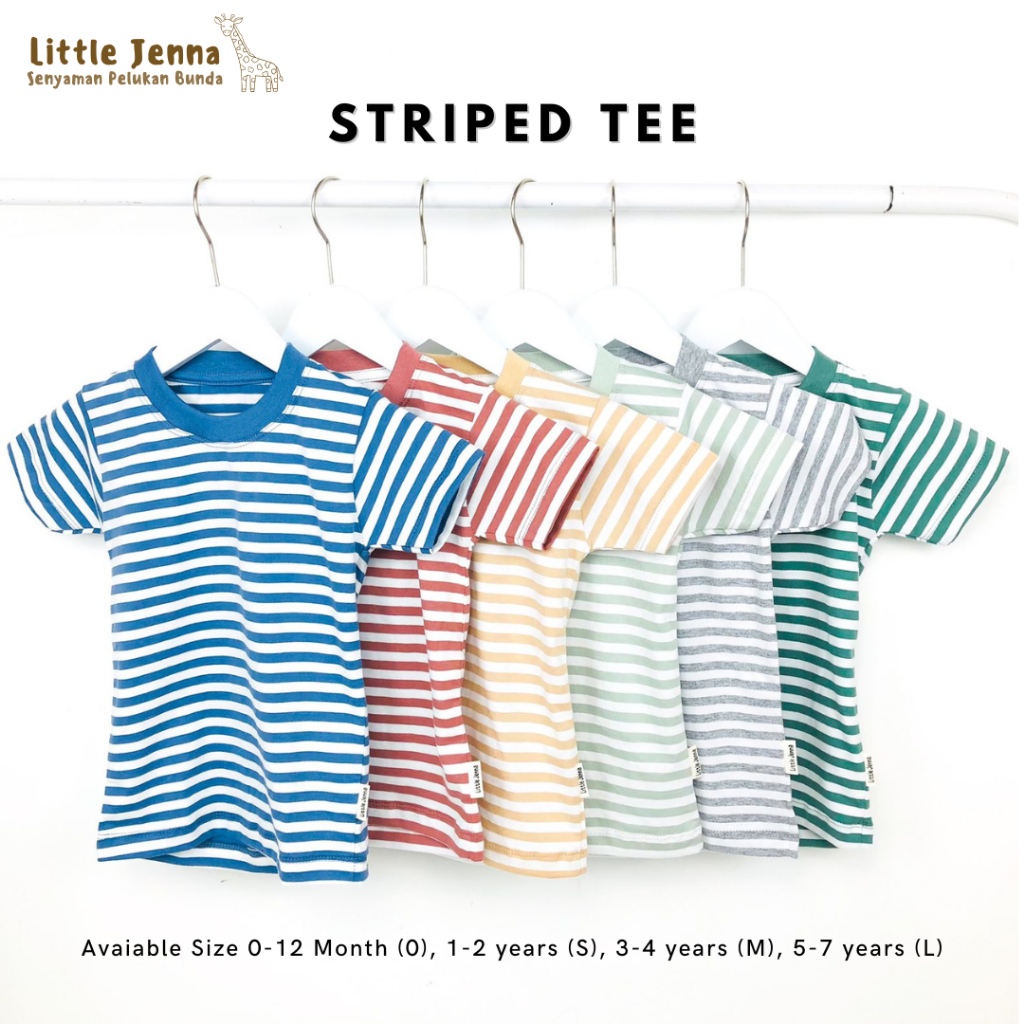 LITTLE JENNA - Striped Tee | Kaos Bayi Anak Stripe Daily Laki-Laki Perempuan | Kaos Bayi Anak Garis Salur Unisex Katun Combed 30's