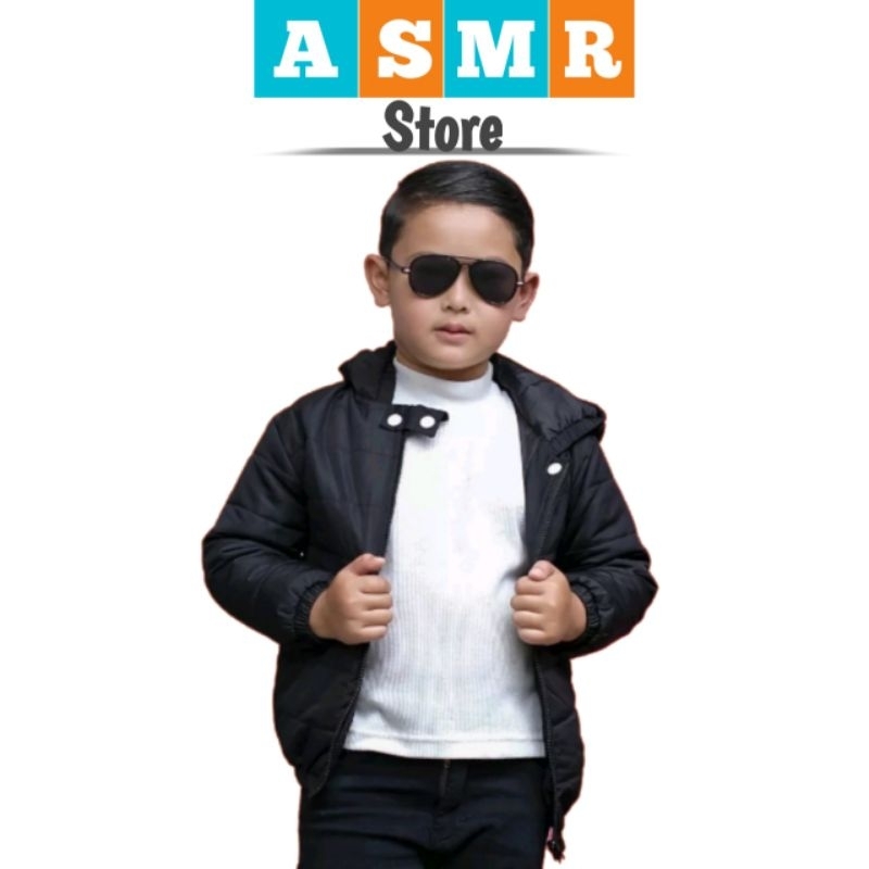 Jaket anak winter hoodie laki-laki/perempuan 1-12 tahun warna hitam