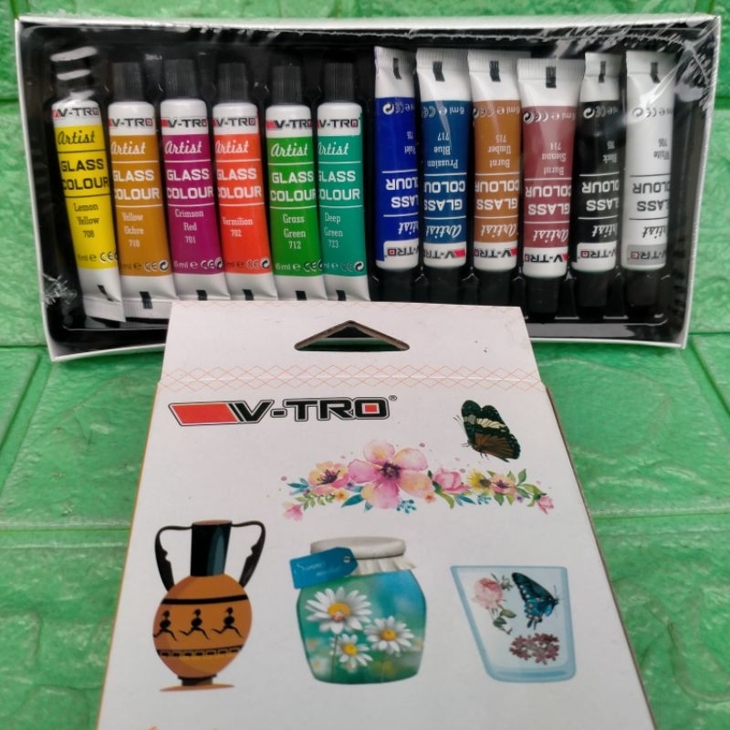

1 Pack 12 Warna Cat Kaca Glass Colour V-TRO 12x6ml Grosir
