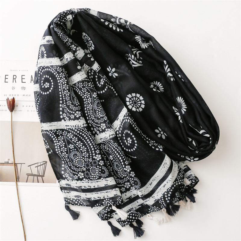 ITSFRIDAY CARLY Scarf - Premium Pashmina Shawl Selendang Syal Pasmina Hijab Import Motif Clasic Navy Tassel