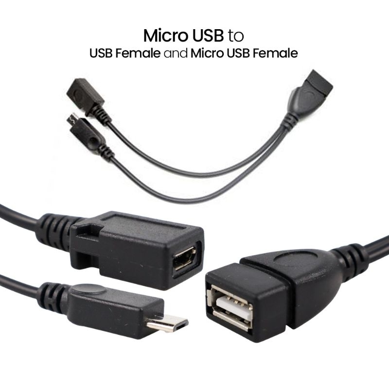 OTG Micro USB to USB Female and Micro USB Female 20 cm - A-UOY-02 - Black