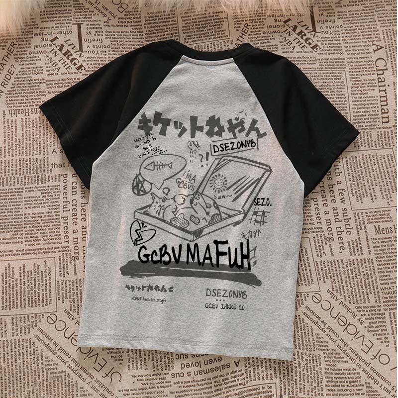 Kaos Raglan Wanita Interesting Graffiti Baju Kaos Oversize Wanita Korean Ootd kaos Wanita Lengan Pendek