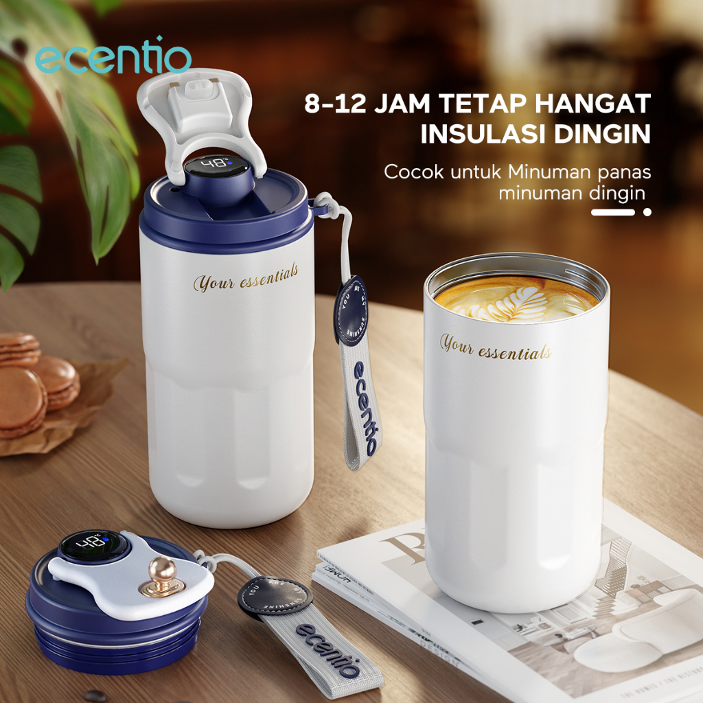 ecentio Termos Kopi 420 ml Cangkir Kopi termos Stainless Steel Gelas  LED SUHU Vacum Tahan Panas 12 JAM Mug Coffee tumbler kopi portable travel cup