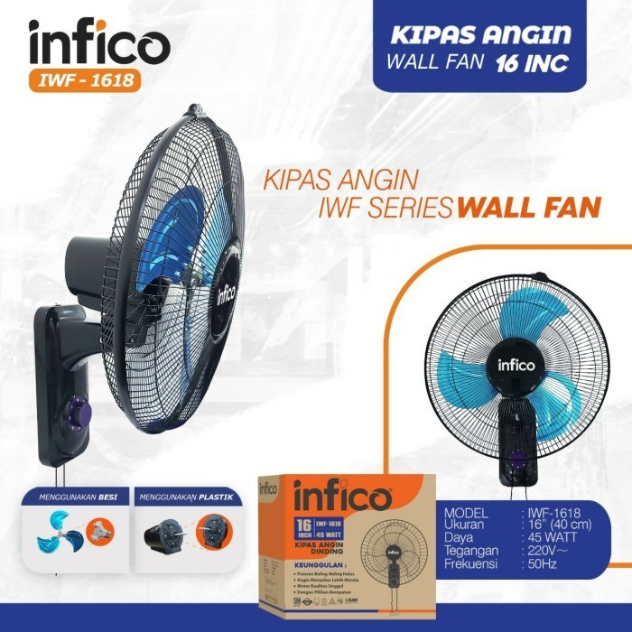 Kipas Angin TORNADO Dinding Infico (Wall Fan) Baling Besi 16 INCH -angin kencang