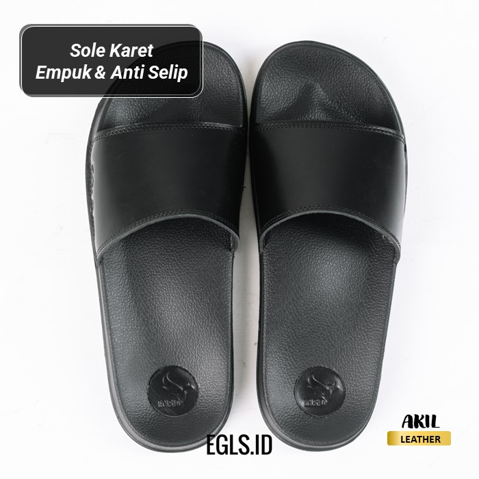 Sandal Slop Kulit Pria Sendal Slide Wanita Egls Ebony Premium Leather Slip On Bahan 100% Kulit Sapi Asli Original Cowok Keren Terbaru Free Grafir Nama