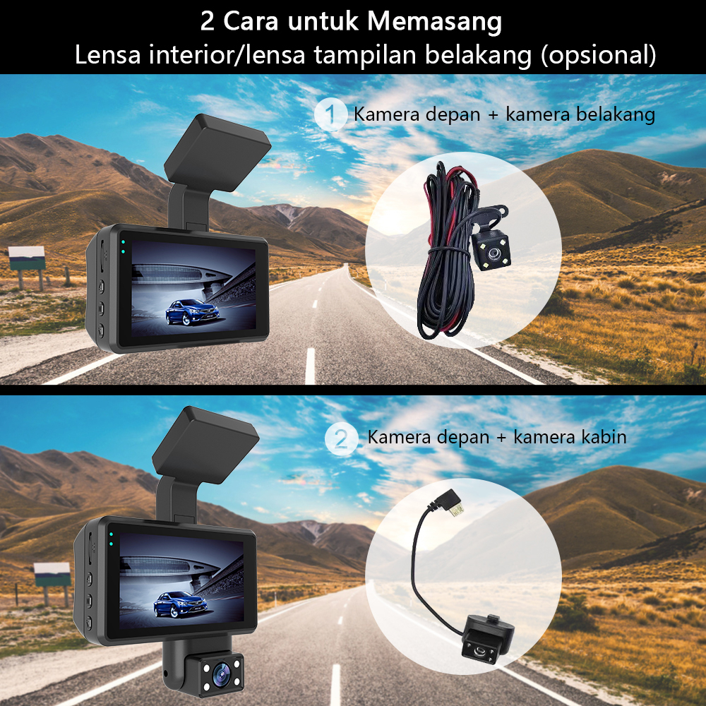 Acroder Dashcam Mobil 1440P Dual Lens 3 Inch IPS Screen 24-hour Parking Monitoring Loop Recording Image 2
