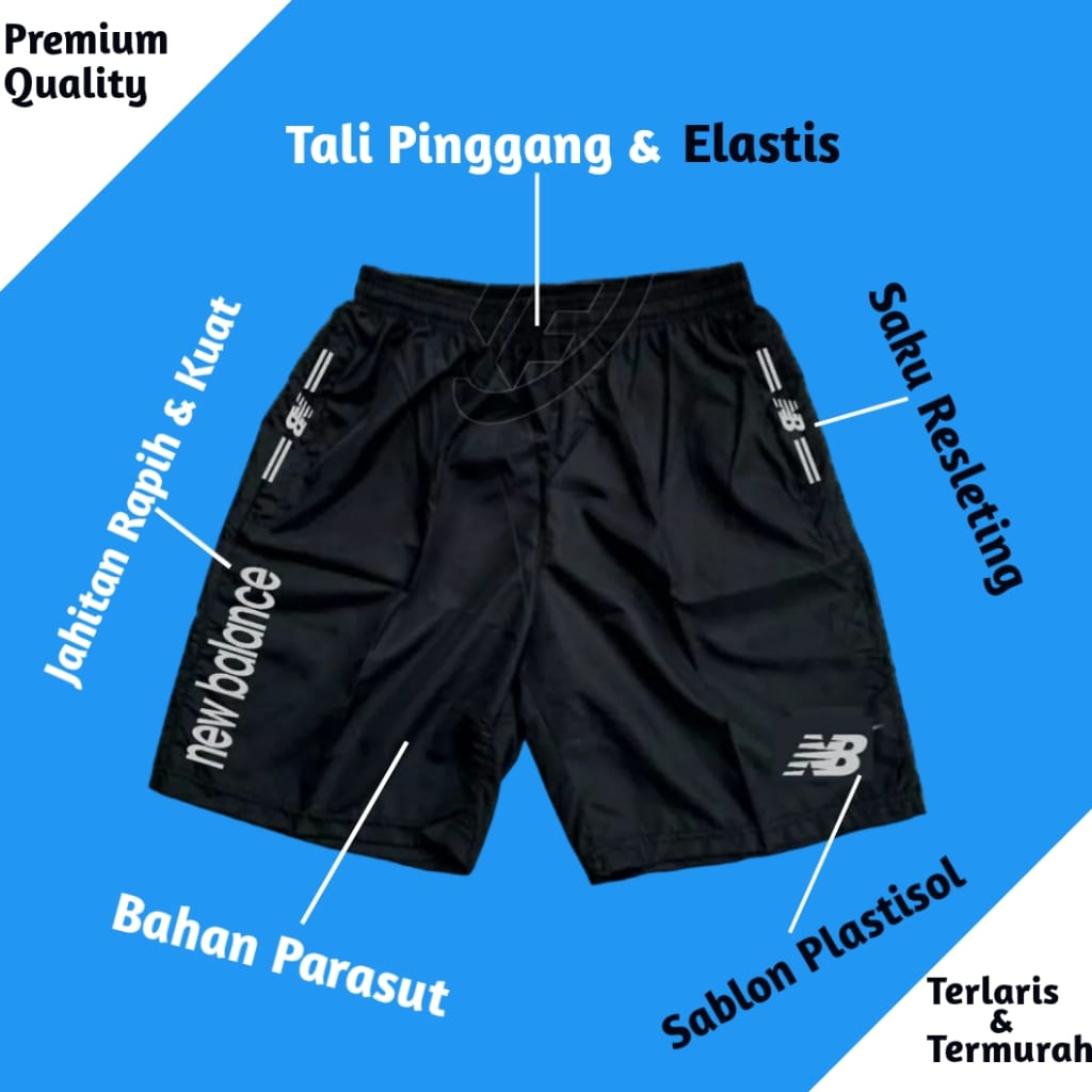 Celana Pendek Parasut Olahraga Saku Resleting Pria Wanita Running Gym Sport Kolor Volly Futsal Bulu Tangkis Jogging Bahan Berkulitas-NB