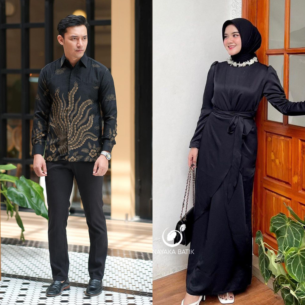 NAYAKA BATIK - Couple Gamis Inara - Dress Kondangan Terbaru - Maxi Couple Dress 3 In 1 - Gamis Couple Pasangan Modern - Dress Velvet Polos Halus