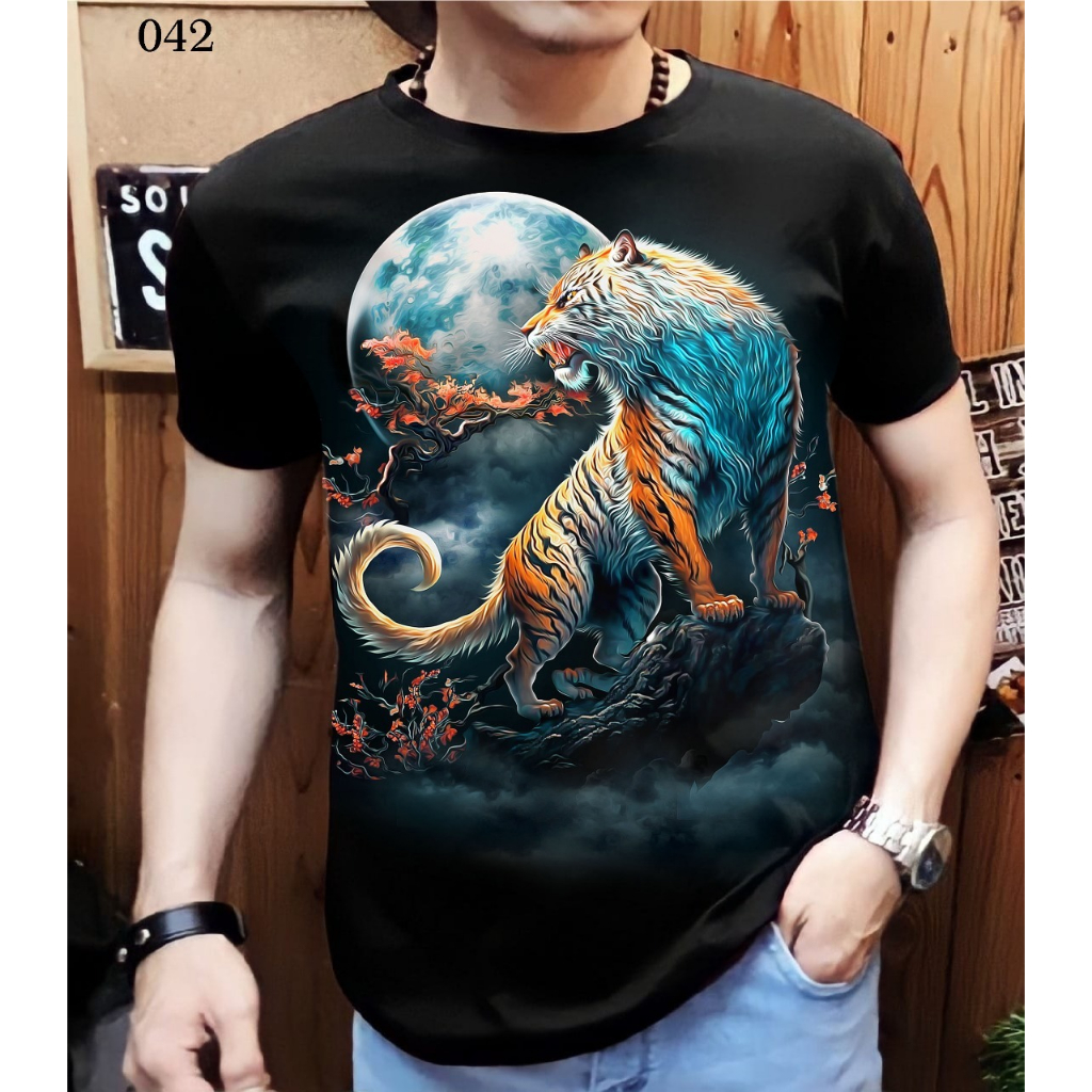 Kaos Distro Pria Lengan Pendek / Motif Macan Bulan / Shalch Trendy