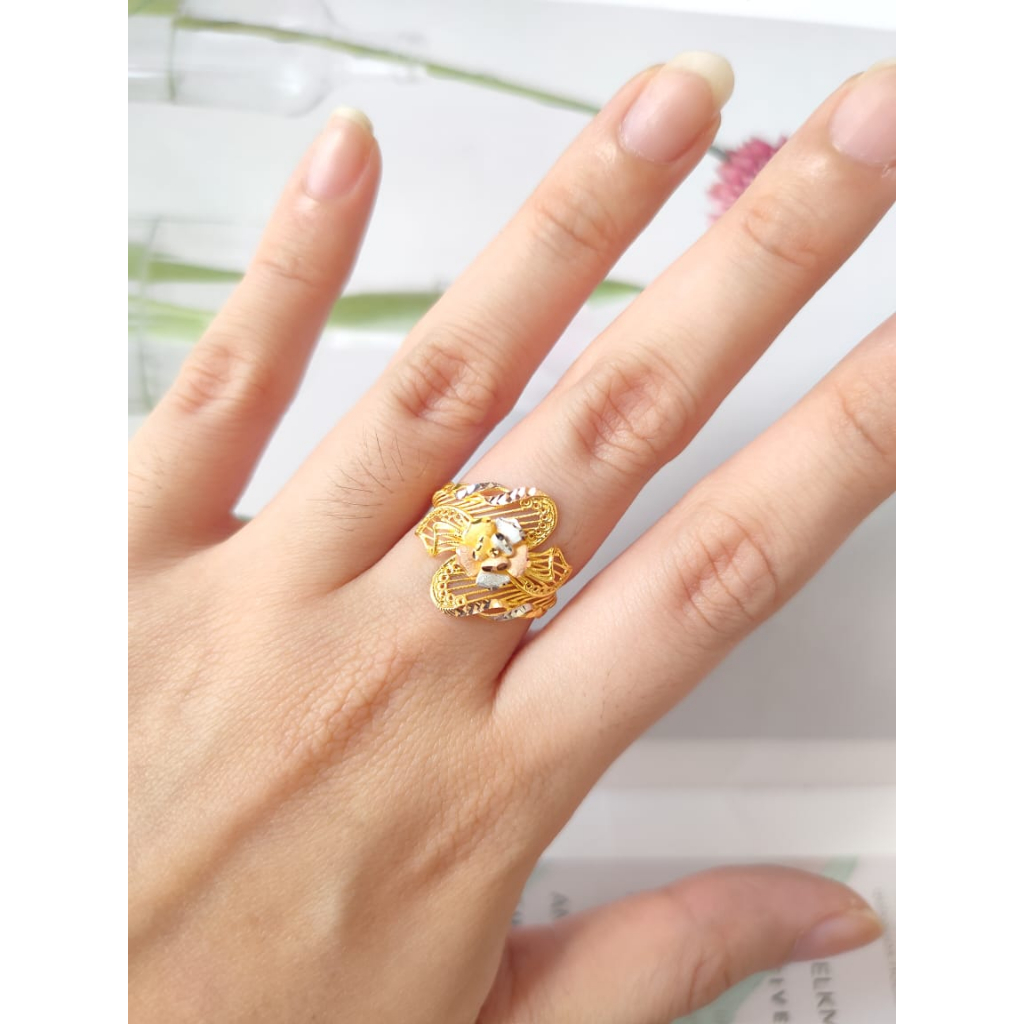 Cincin kendari edelweiss tiga warna fashion emas asli 700