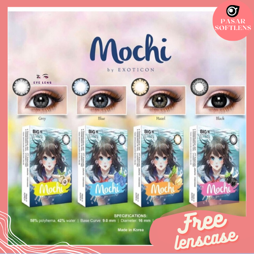 SOFTLENS X2 MOCHI MINUS -3.25 sd -6.00 FREE LENSCASE DIA 16 MM BIG EYES BLACK GREY BROWN BLUE BY EXOTICON / Softlen Soflen Soflens