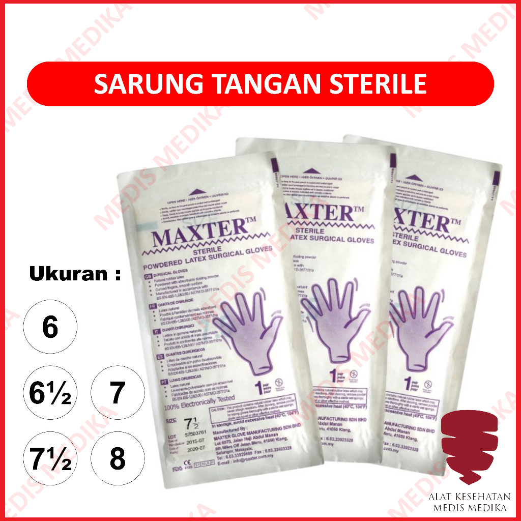 Maxter Sarung Tangan Ukuran 6,5 7 7,5 8 8,5 Sterile Handscoon Steril Handscon Handskun S M L XL Ecer