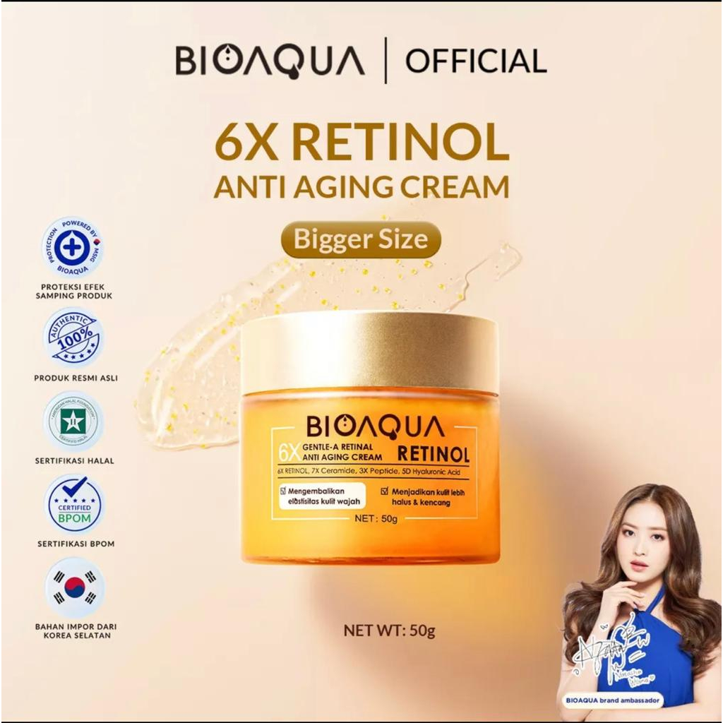 BIOAQUA 6X Gentle-A Retinol Cream Wajah Anti Aging Pelembab Wajah 50g Glowing Cream Krim With Retinol, Peptide, Ceramide, Hyaluronic Acid