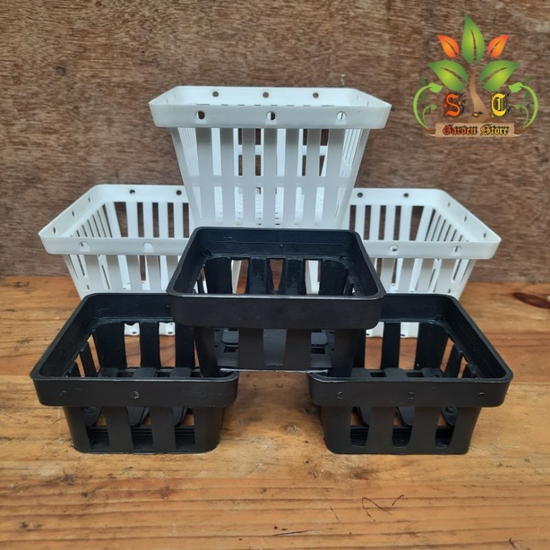 POT BUNGA ANGGREK NKT VANDA KOTAK 14 & 10 HITAM PUTIH | POT ANGGREK VANDA GANTUNG