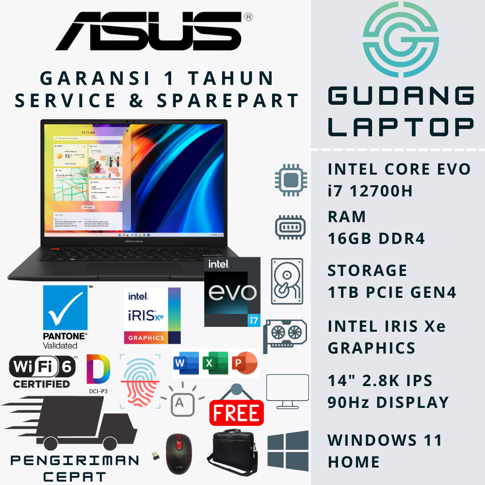 LAPTOP ASUS VIVOBOOK S 14 K3402ZA EVO i7 12700H 16GB RAM 1TB SSD IRIS XE 2.8K WIN11 ORIGINAL
