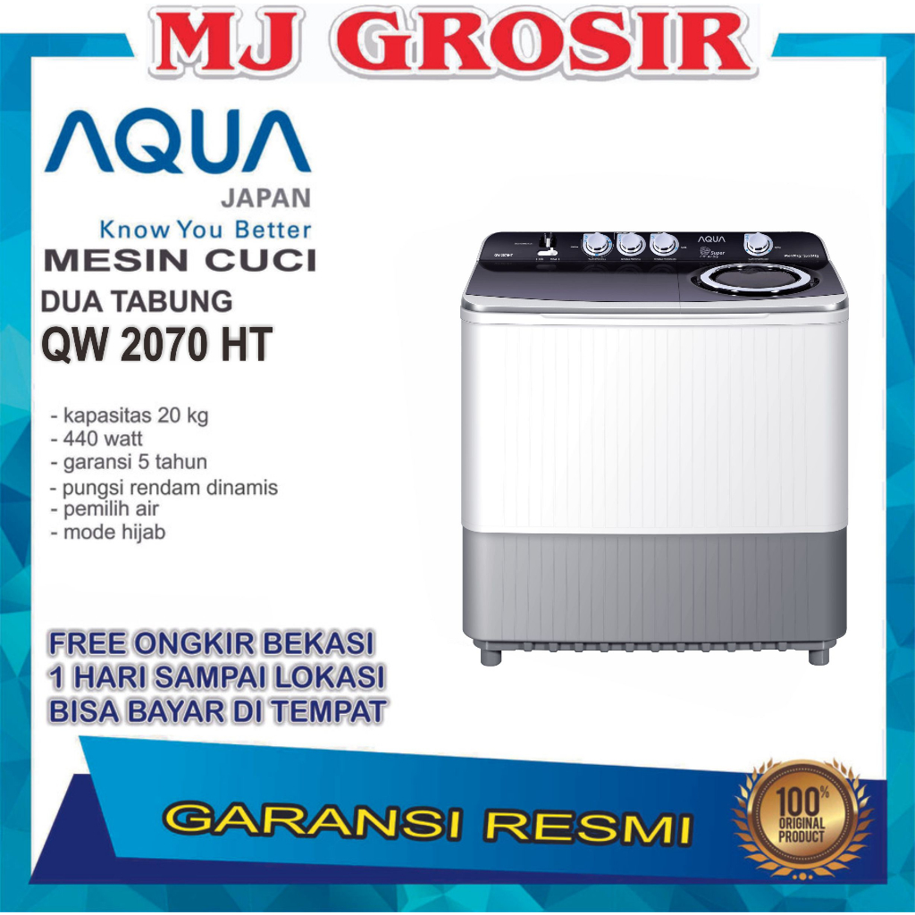 MESIN CUCI AQUA JAPAN QW2070 HT 20KG 2 TABUNG 2070D 20 KG 2070 HIJAB