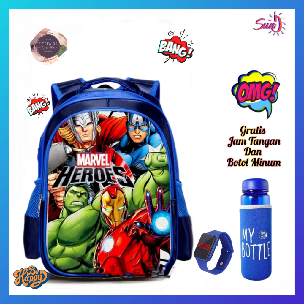 Ransel Tas Anak Laki Laki Model Mrvvll Free Jam Tangan Dan Botol Untuk Tk Sd