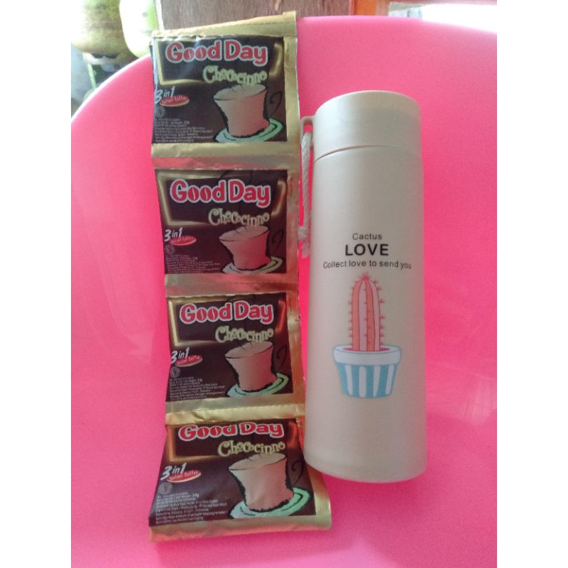 

kopi good day chococino 10pcs + tumbler kaca 450ml. kopi free tumbler kaca