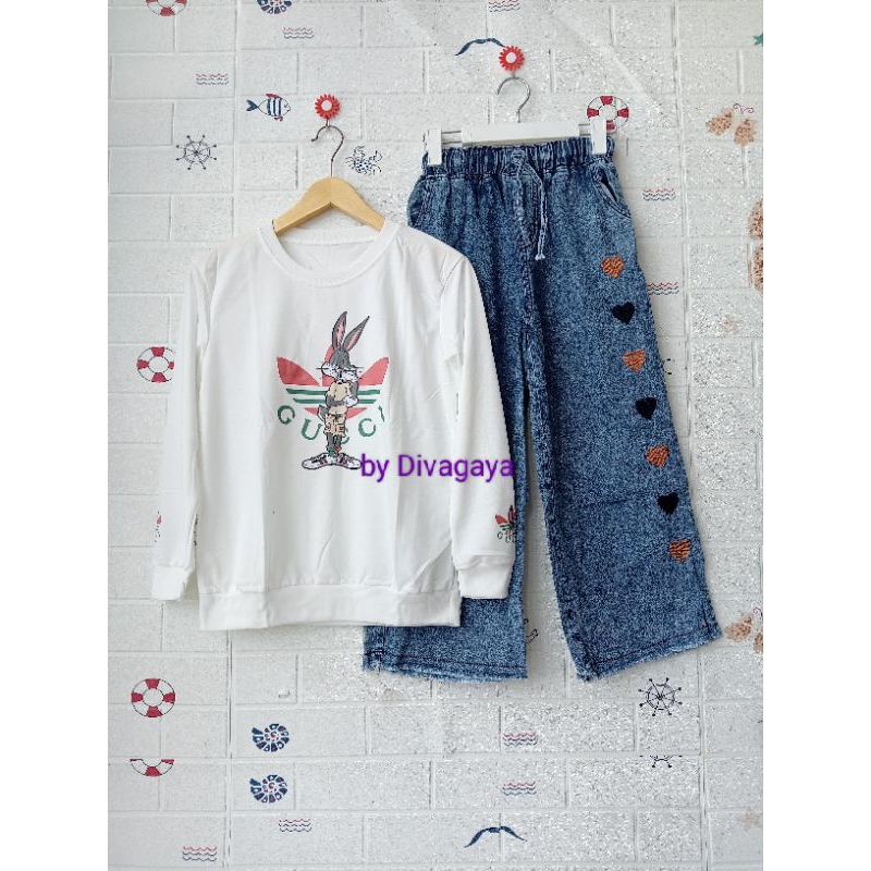 Setelan Anak Kaos + Celana kulot jeans
