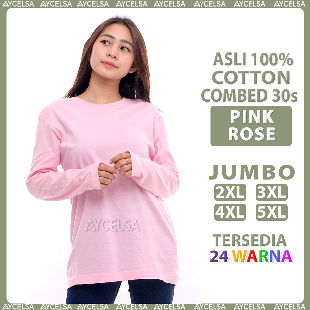 Kaos Polos Jumbo Wanita Pria Lengan Panjang Pink Rose / Atasan Kaos Jumbo Pink Muda