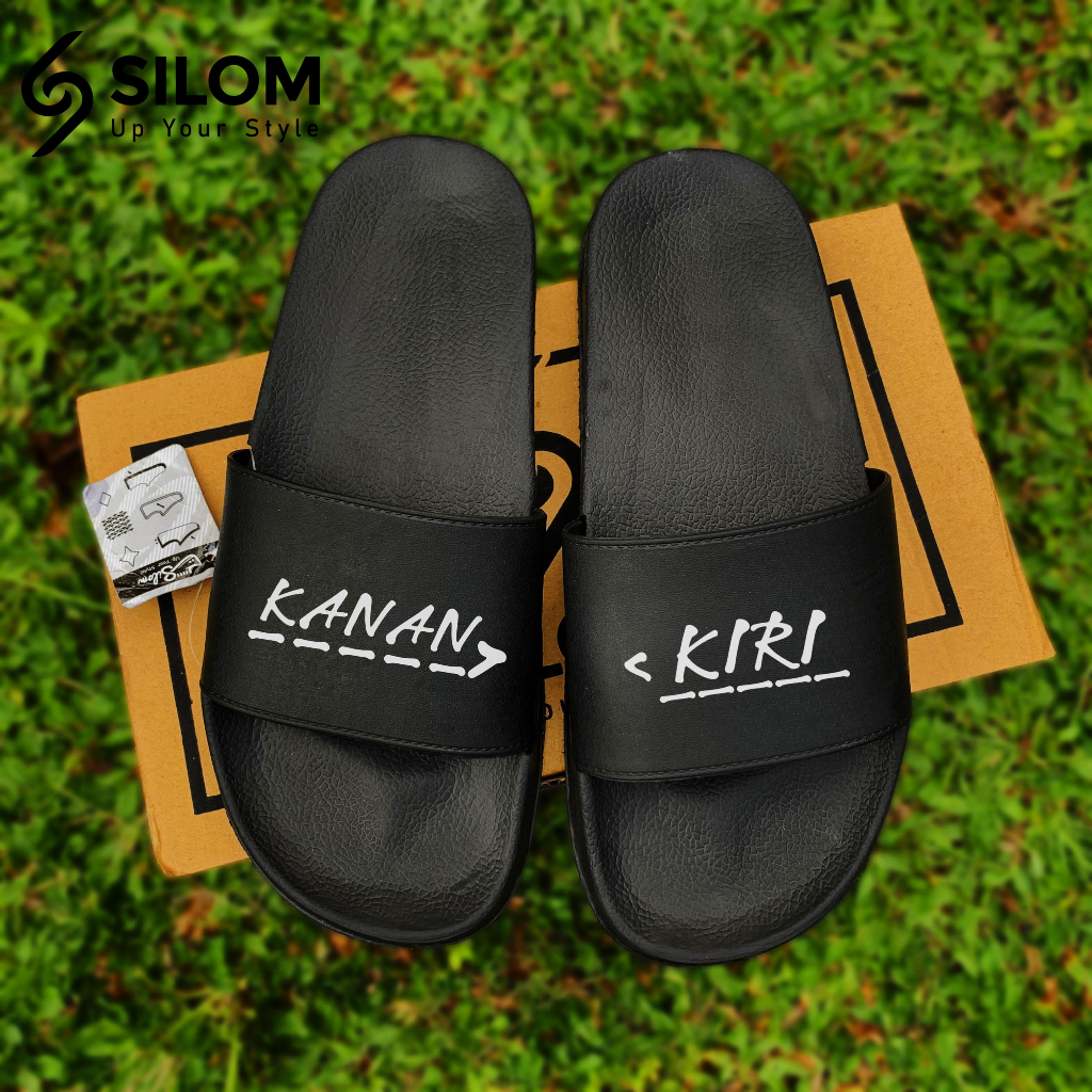 Sandal Slide Pria Motif Kanan-Kiri Tahan Air Sendal Slop Karet Flip Flop Silom