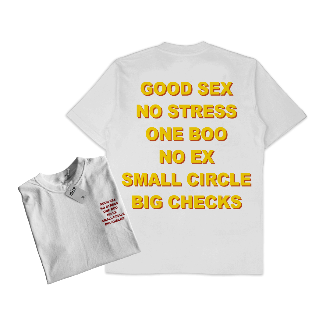 Kaos t shirt Distro Pria Wanita Unisex | Kaos Kata kata Simple | Good Sex No Stress One Boo No Ex Small Circle Big Checks Black And White Cotton Combed 24s - Kuul Indusries