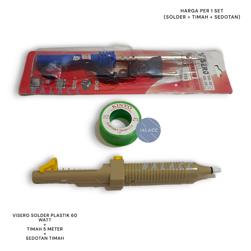 Paket Solder Hemat Solder Visero 60 Watt + Timah 5m/10m + Sedotan Timah Solder Kit