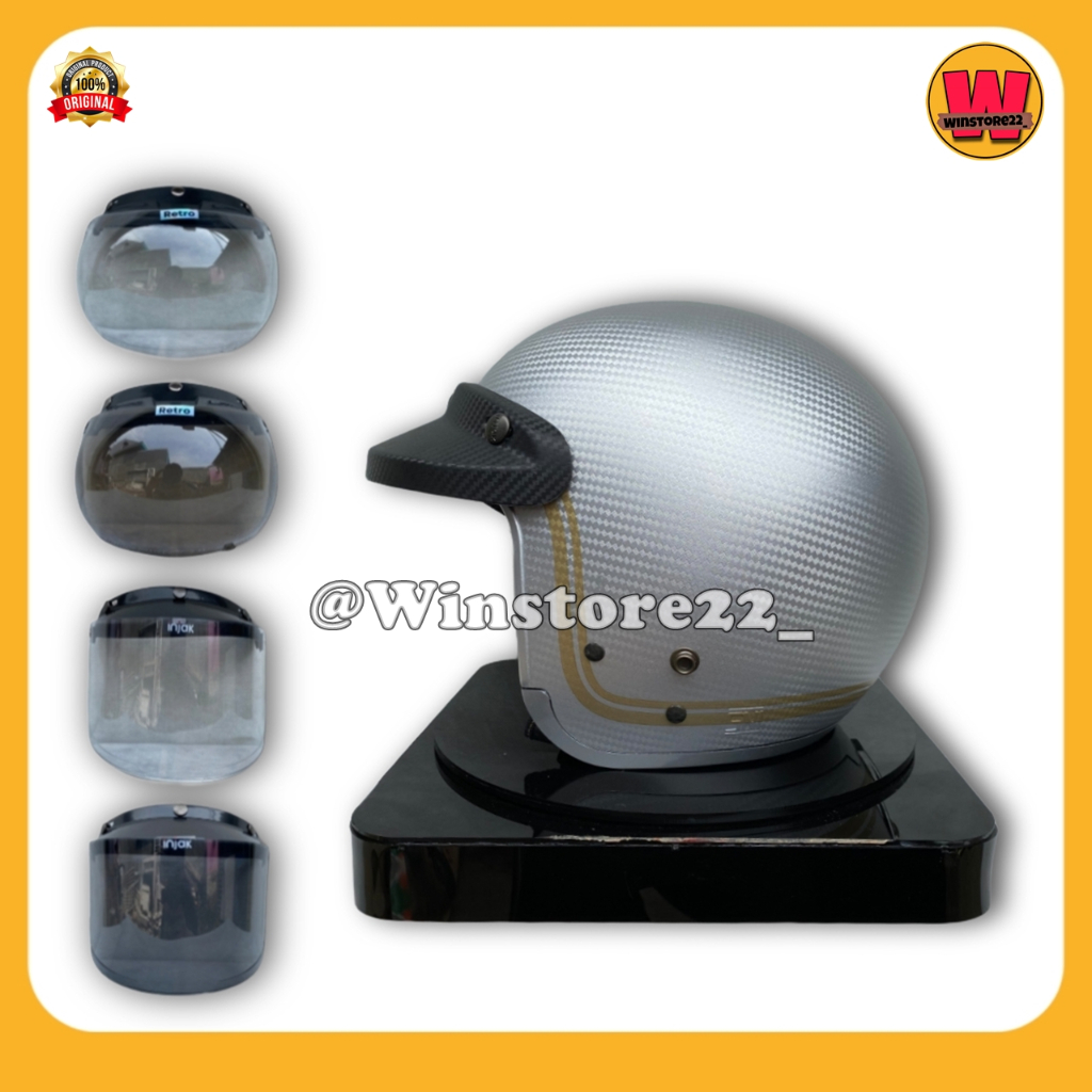 Helm Sepeda Motor Half Face Bogo Cargloss Injak Carbon Original warna Black Cream Silver PInk & Maro