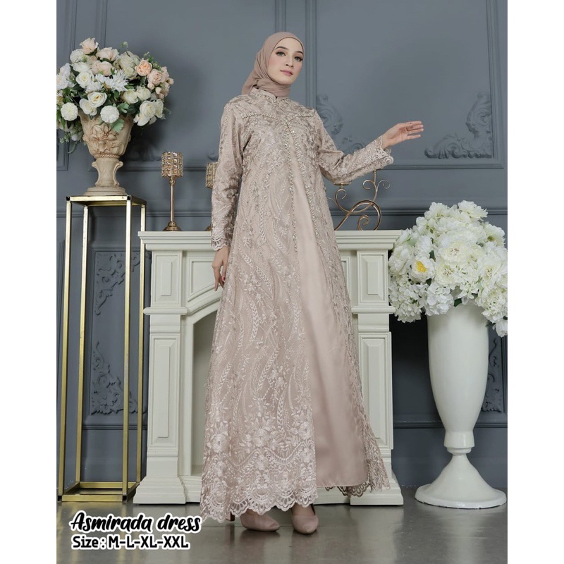 ASMIRALDA DRESS PAYET MEWAH / GAMIS REGINA 2 BROKAT TULLE / GAMIS KONDANGAN  LEBARAN 2023 / COD