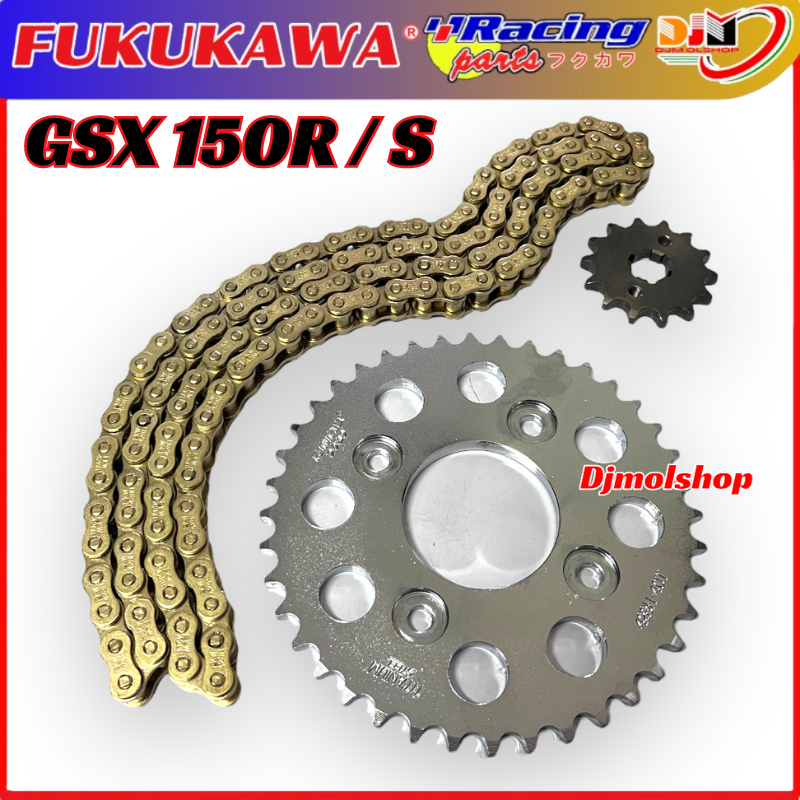 GEAR SET PAKET MODEL SSS RANTAI 428 H GOLD GSX 150R GSX 150S ORIGINAL FUKUKAWA GEAR RACING