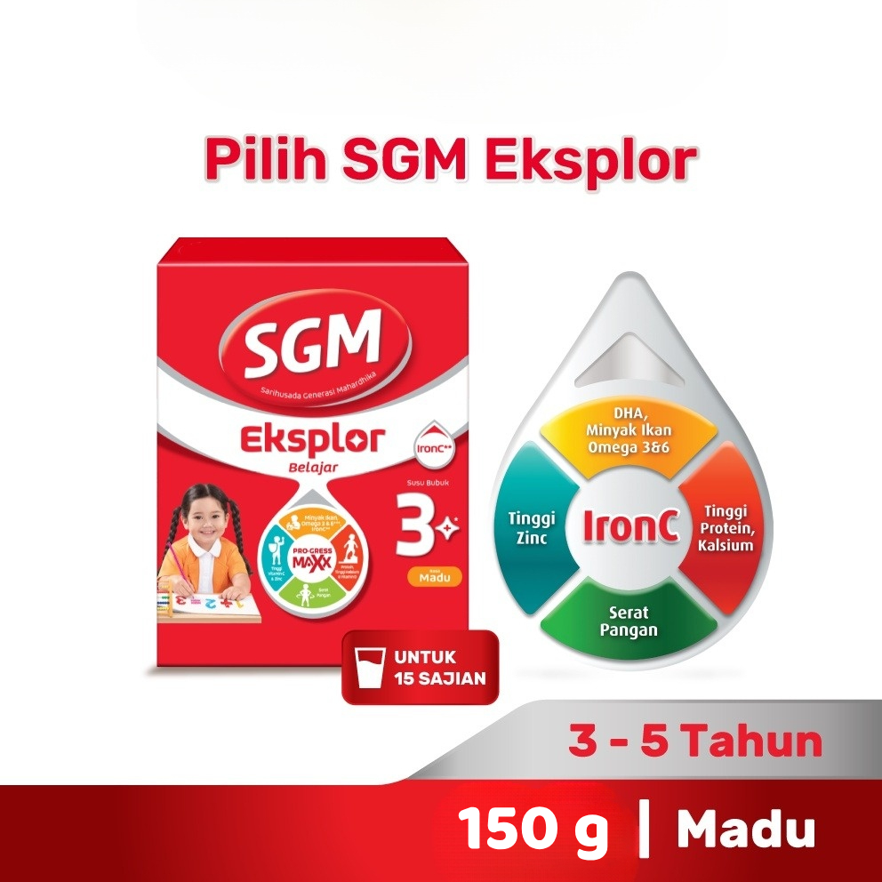 [150 Gram] SGM Eksplor 3+ dengan IronC Susu Bubuk Rasa Madu 150 gr