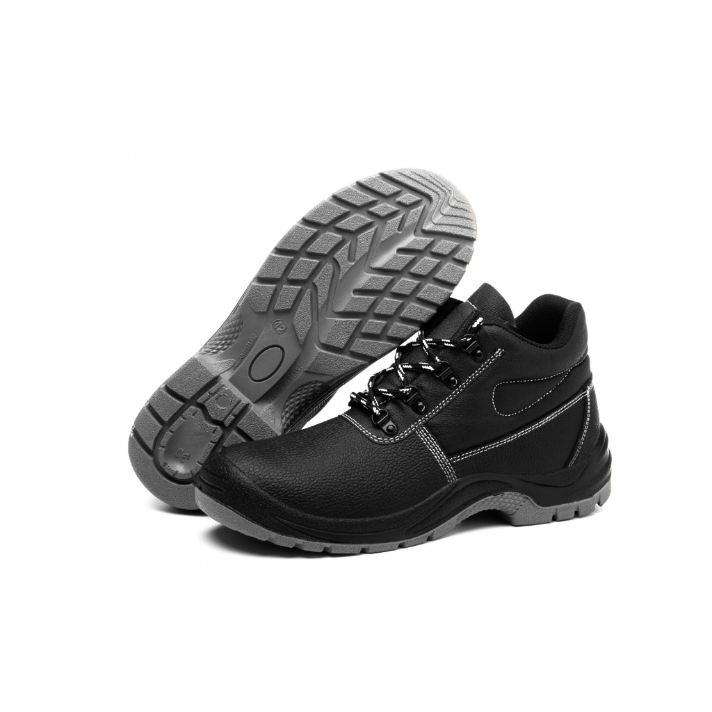 SEPATU SAFETY SHOES HIGH MIDDLE SSL KULIT MURAH BERKUALITAS SEPATU KERJA PALING MURAH BLACK HITAM ABU-ABU