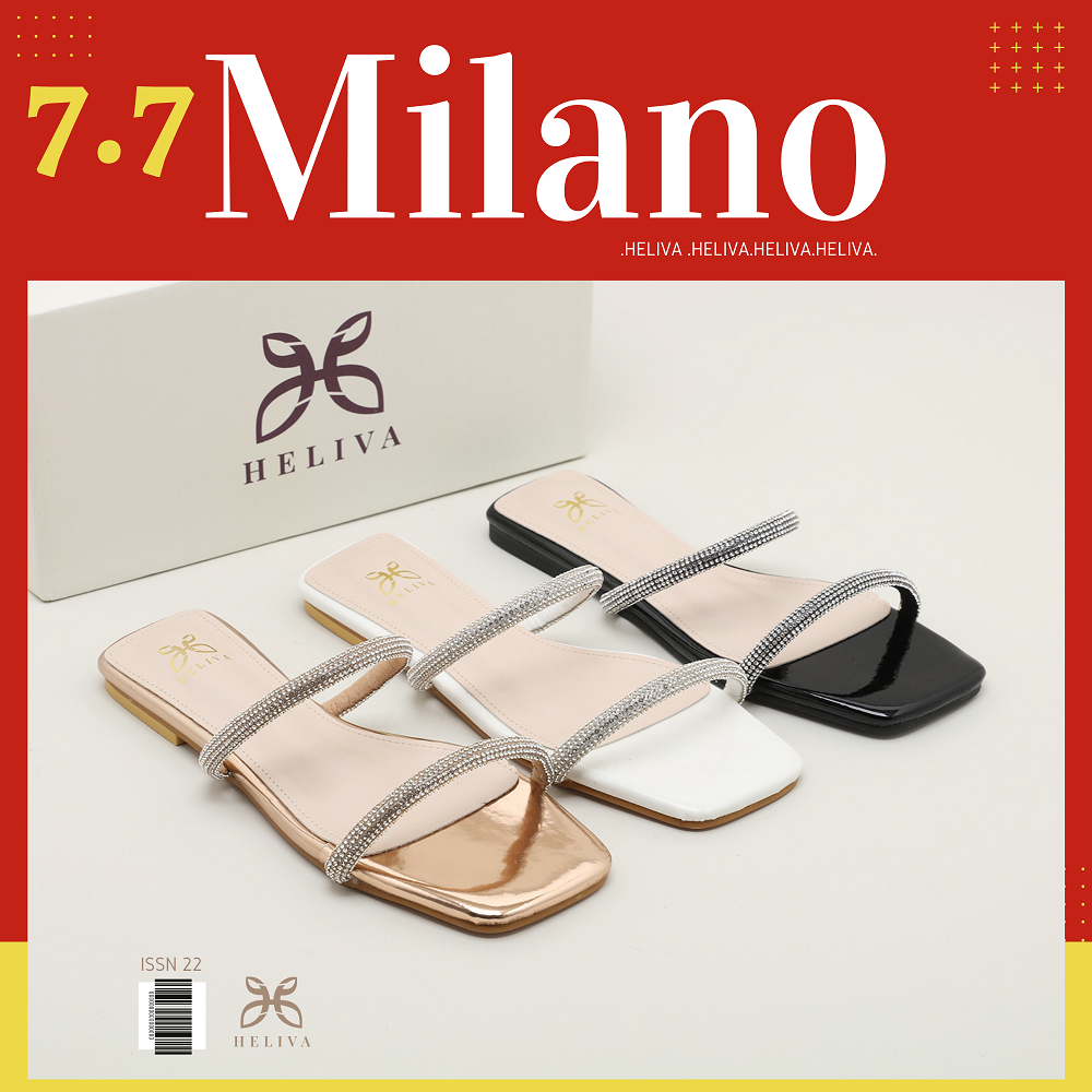 HELIVA MILANO Low Heels 1,5cm Sandal Double Band Chain Diamond Bahan Kulit 1788-1 Original Brand