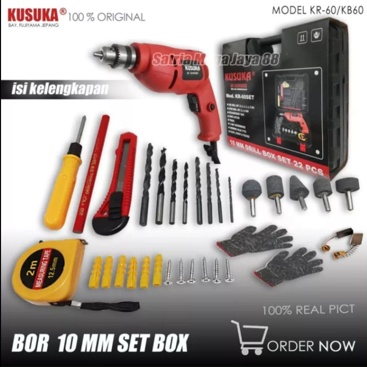 Mesin Bor Listrik 13MM EDON / KUSUKA 10MM SET Bor Kayu Besi Beton Impact Drill Set