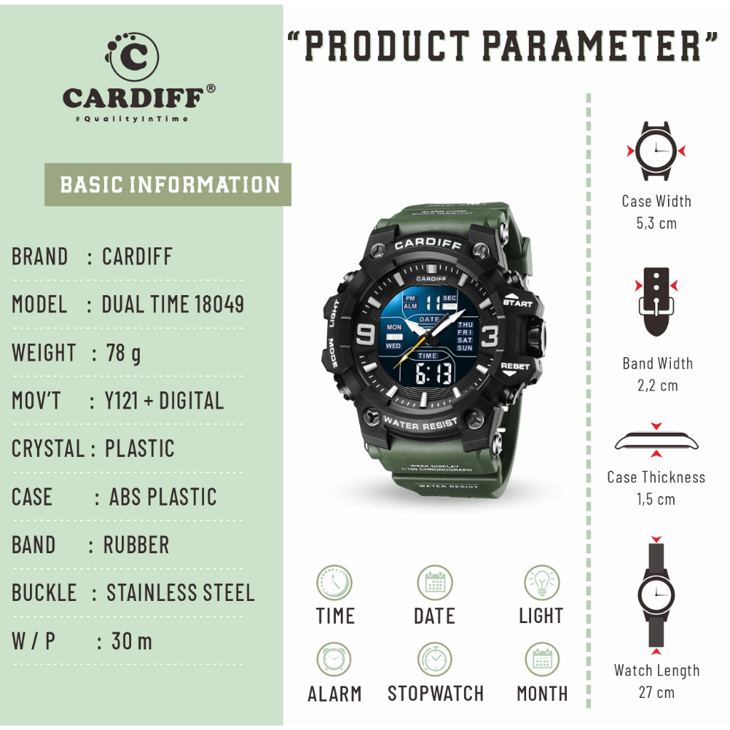 CARDIFF DT 18049 Jam Tangan Pria  Dual Time Water Resist