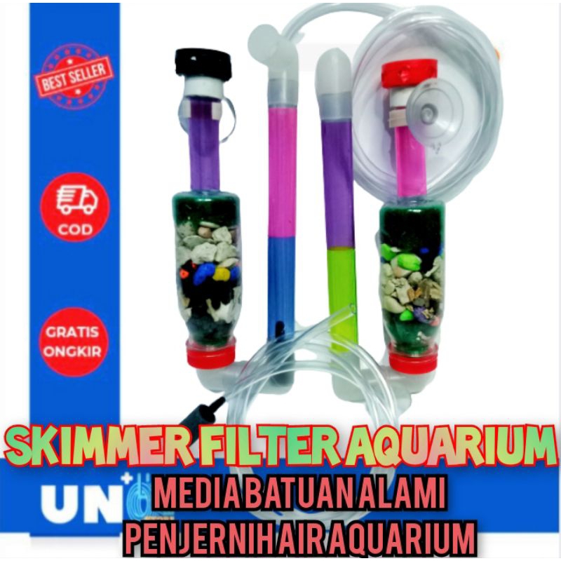 SKIMMER FILTER DAN AIR LIFT FILTER MEDIA PENJERNIH AIR AQUARIUM DENGAN BATU ALAMI