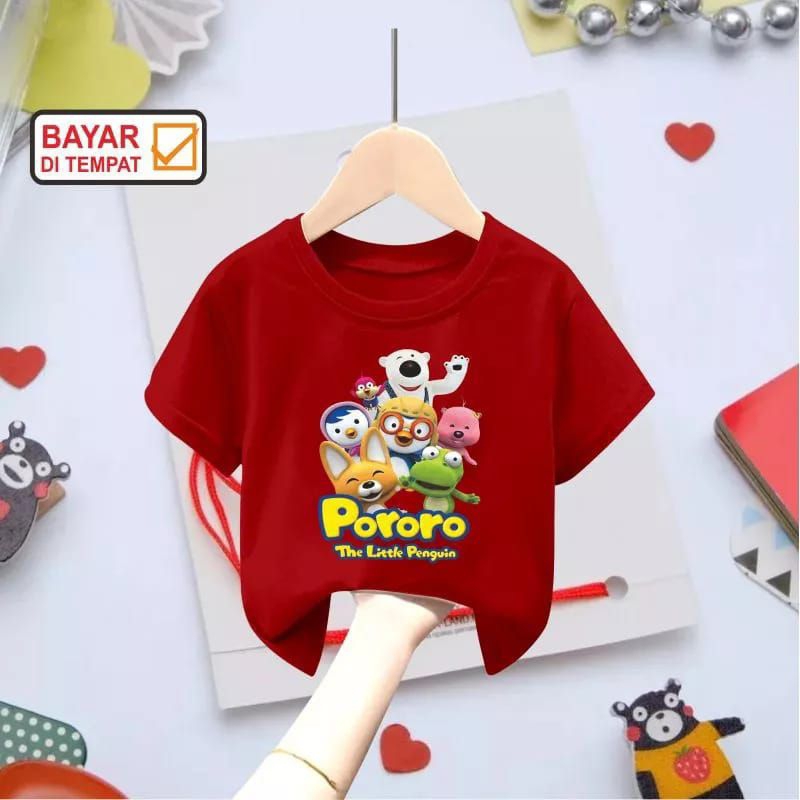 Kaos sablon dtf anak gambar pororo viral unisex 1-7 tahun