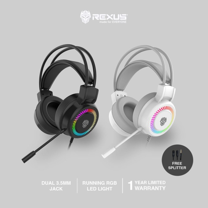 Headset gaming rexus wired aux audio 3.5mm usb stereo rgb braided cable free splitter vonix sh39 - headphone sh-39