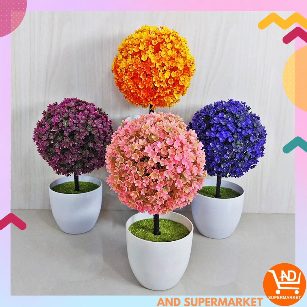 Tanaman Hias Plastik Tanaman Bunga Bonsai Hias Palsu Dekorasi Rumah Artificial Flowers Pot Bunga Hiasan Ornamen Bulat PBP03